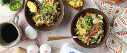 Bacon, Jalapeno, Red Onion and Spinach Scramble With Queso Fresco
